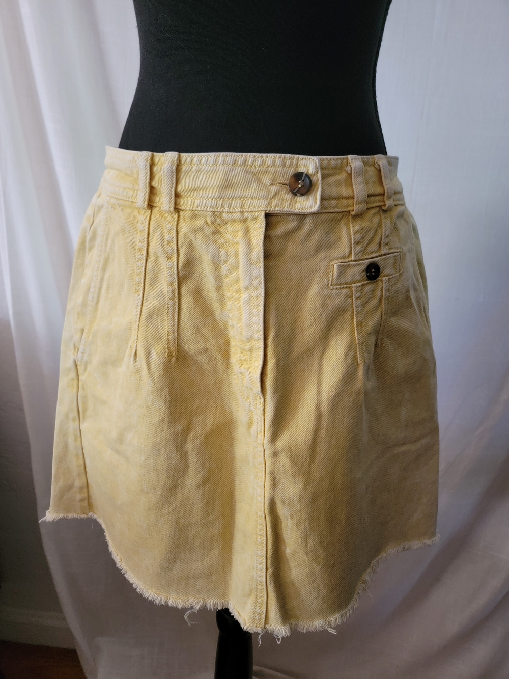BDG Pale Yellow Demin Frayed-Hem Mini Skirt/Y2K/L